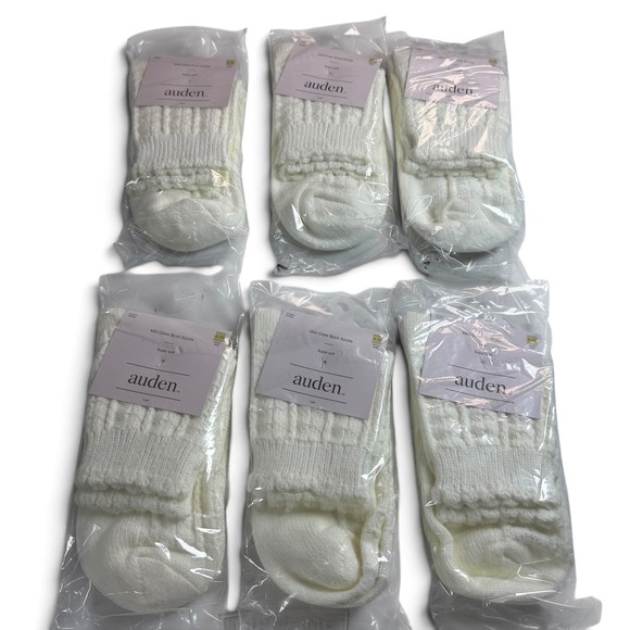 Auden Accessories - Auden Mid-Crew Boot Socks 6 Pairs Lot Cream Cable Knit Super Soft Shoe Size 4-10
